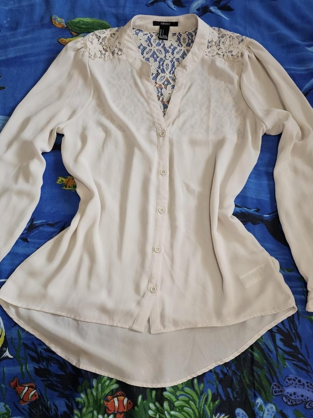Forever 21 Cream Lace-Back Button-Down Blouse